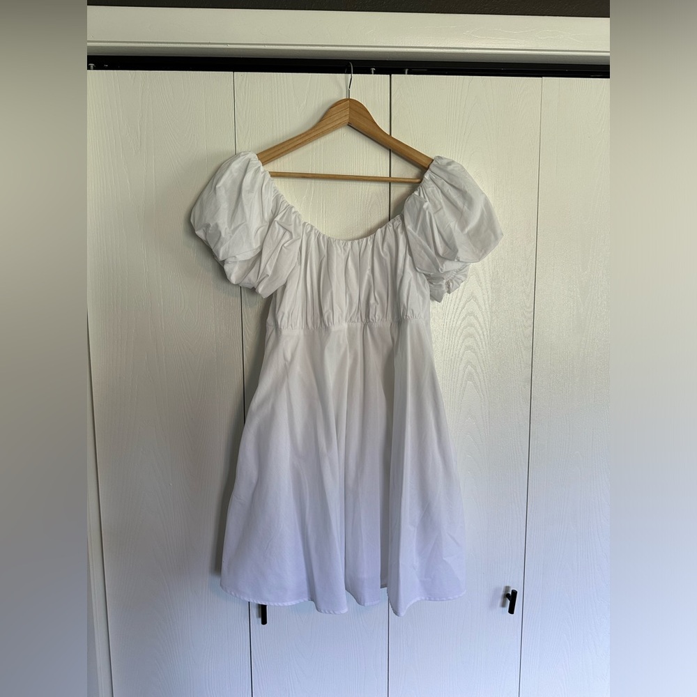 White Mini Puff Sleeve Dress